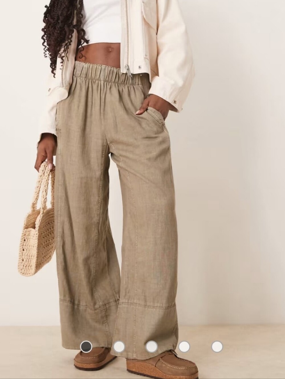 Free People Days End Linen Wide Leg Pull-on Pants size L in Caiman Tan
